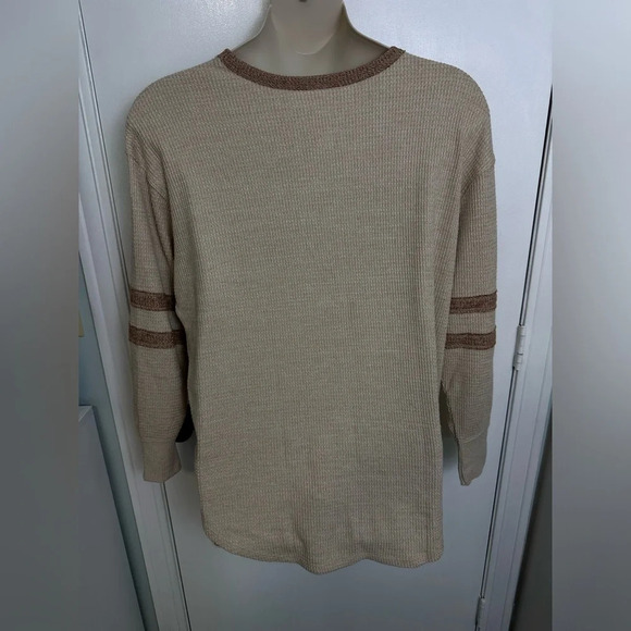 SO Cream and Tan Boxy Waffle Knit Top Crew Neck Cuffed Sleeve size Xl #1255 - Picture 3 of 5